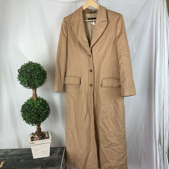 Les Copains Tan Wool Button Front Long Sleeve Trench Coat 40 8
